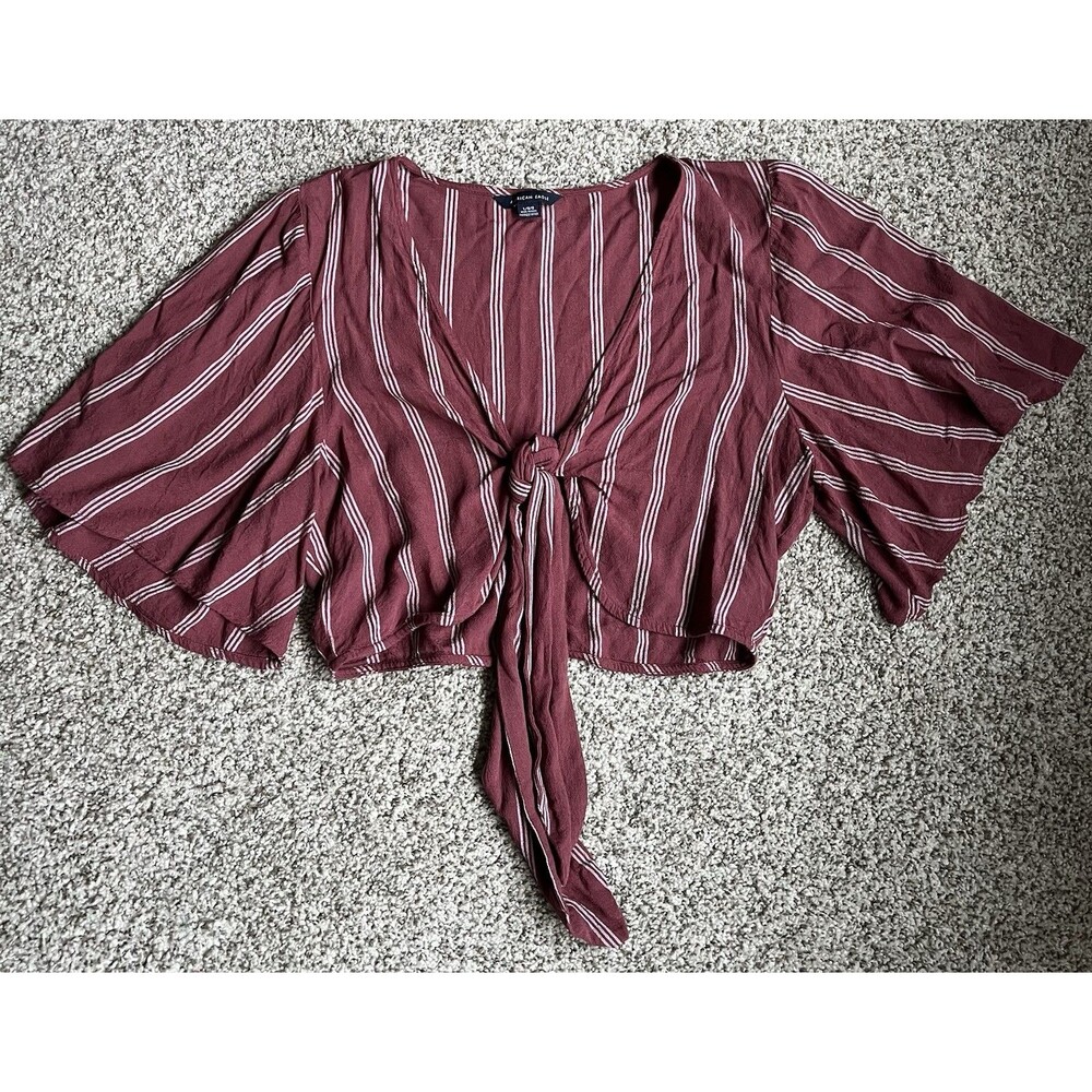 Women's American Eagle Red Striped Crop Top, Large